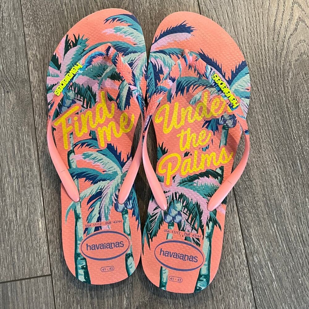 HAVAIANAS Summer Flip Flops Find Me Under the Palms SZ 11/12